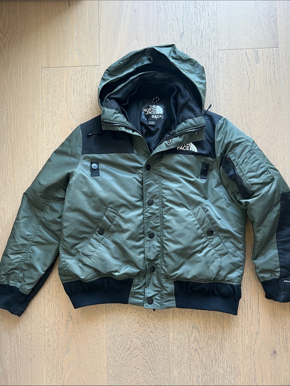 Olive Green & Black Hooded Puffer Bomber Jacket